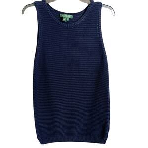 Lauren Ralph Lauren Knit Navy Blue Dress 100% Cotton Scoop Neck Size Large